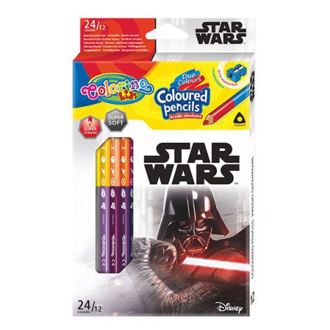 Kredki ołówkowe Colorino Disney Star Wars dwustronne, 24 kolory + temperówka